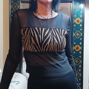 Love J Black and Gold Sheer Zebra Blouse